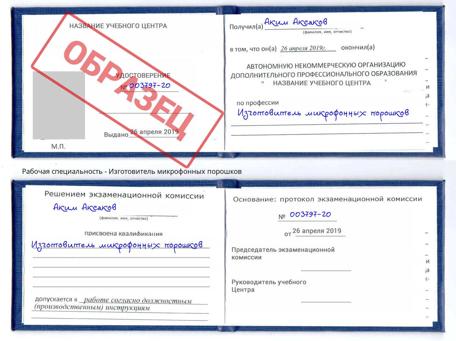 Изготовитель микрофонных порошков Чусовой