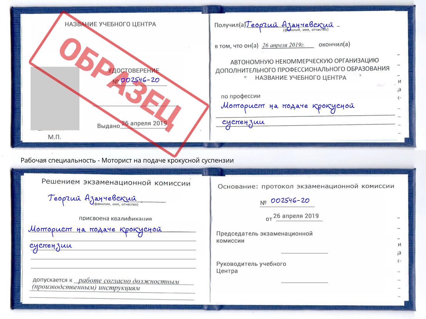 Моторист на подаче крокусной суспензии Чусовой