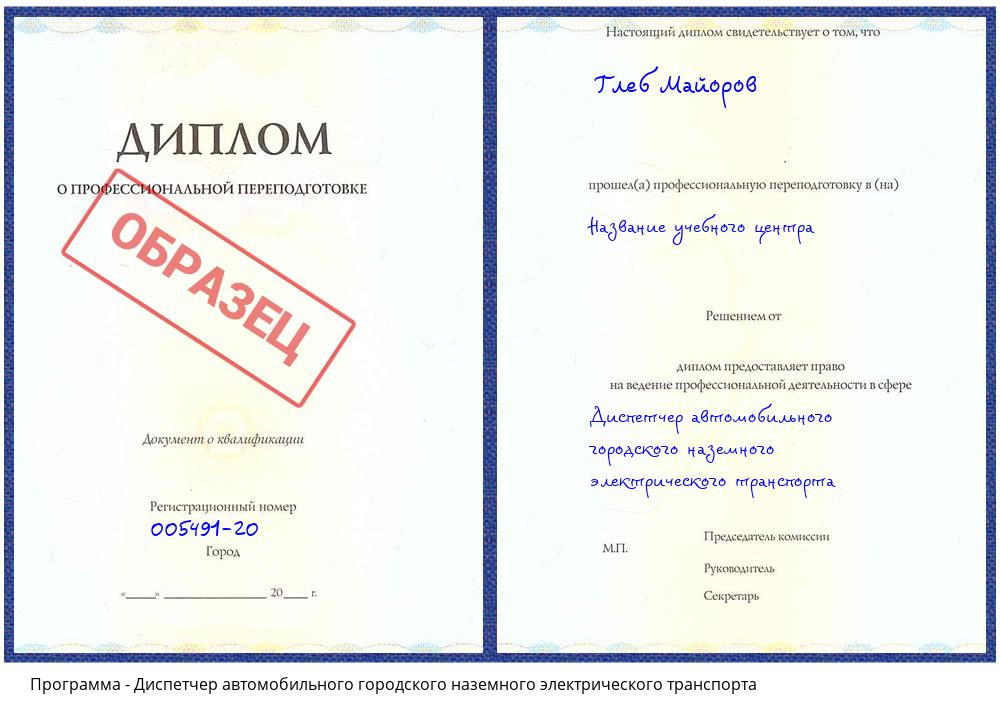 Диспетчер автомобильного городского наземного электрического транспорта Чусовой