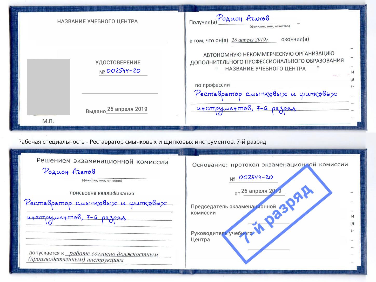 корочка 7-й разряд Реставратор смычковых и щипковых инструментов Чусовой