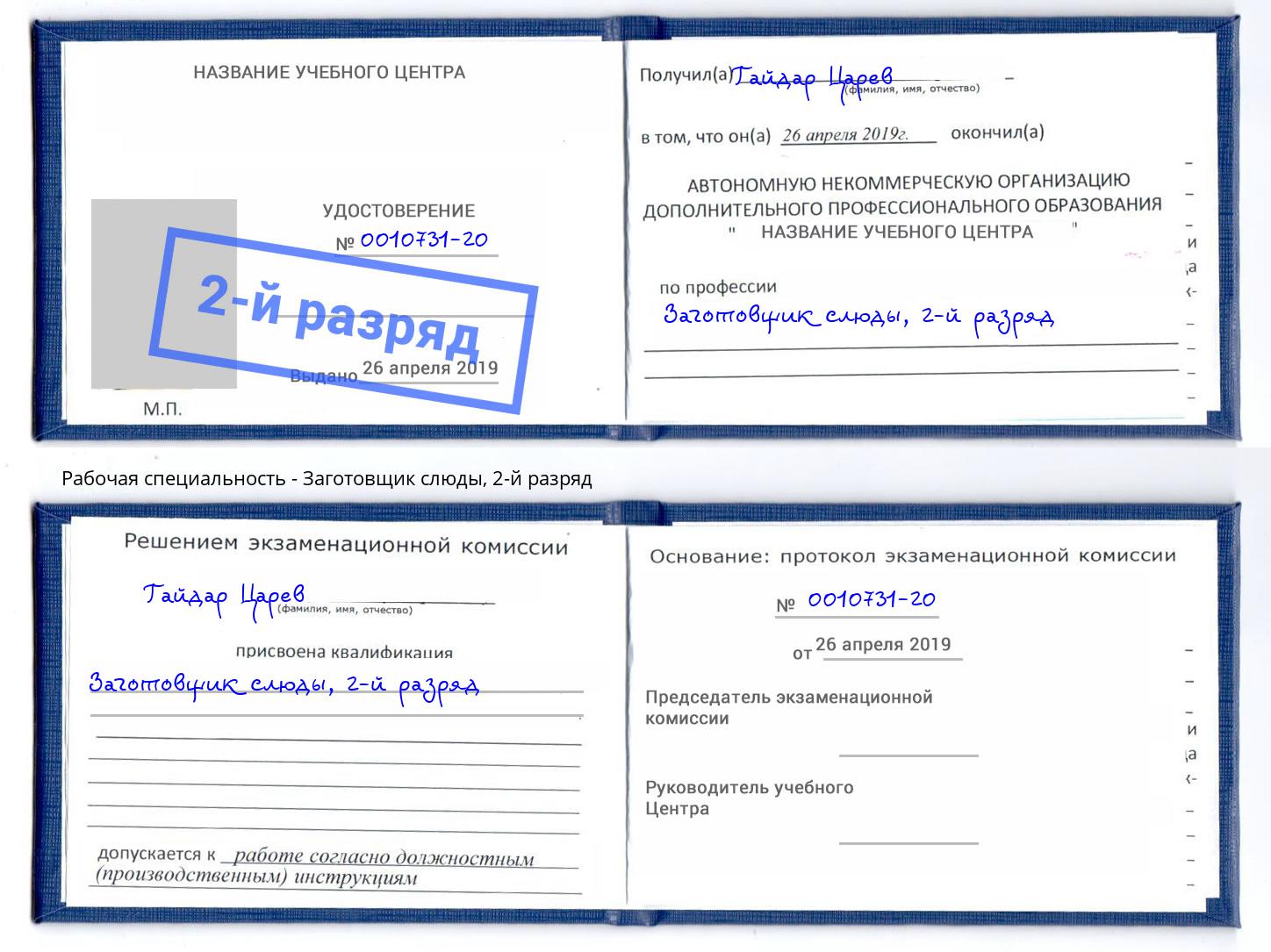 корочка 2-й разряд Заготовщик слюды Чусовой