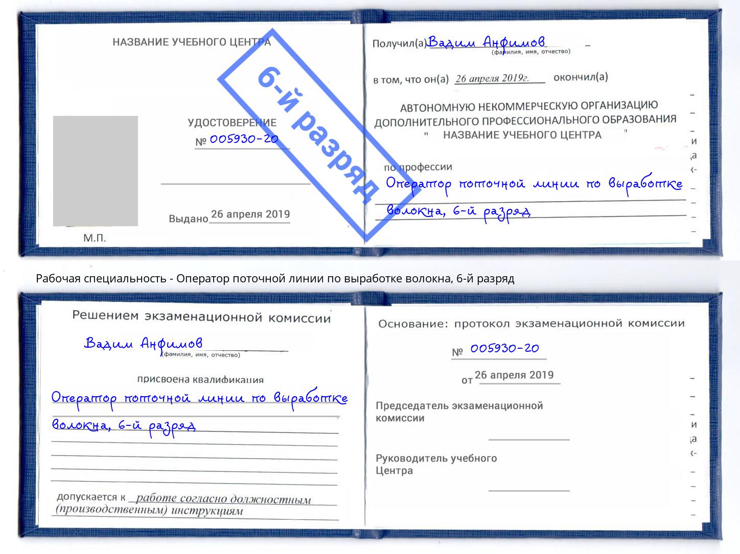 корочка 6-й разряд Оператор поточной линии по выработке волокна Чусовой