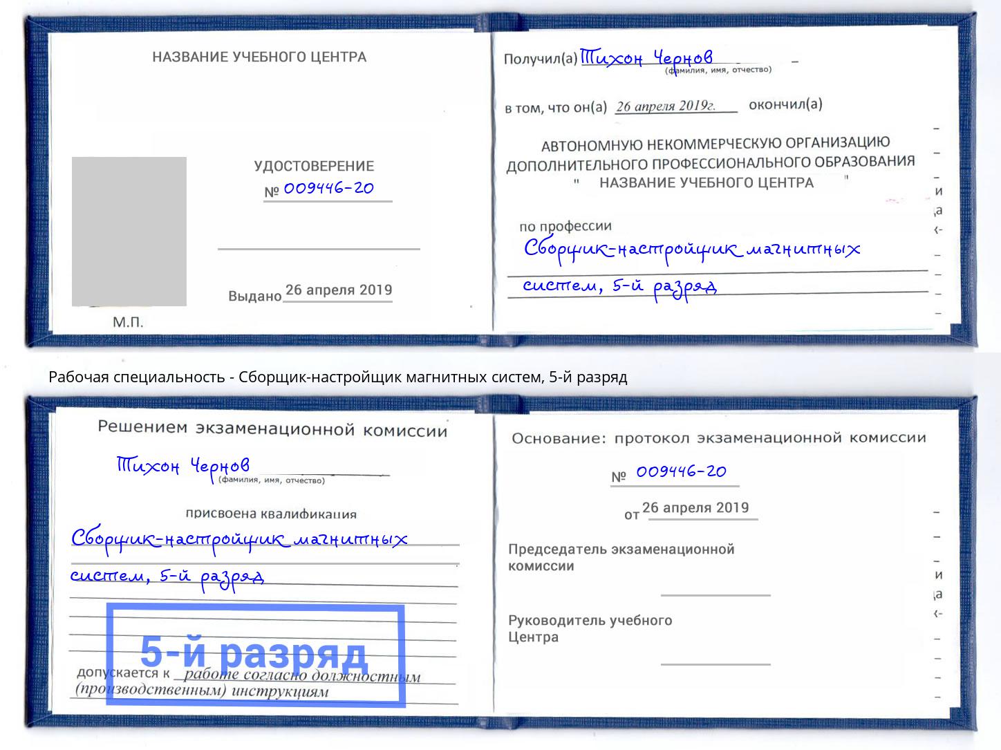 корочка 5-й разряд Сборщик-настройщик магнитных систем Чусовой
