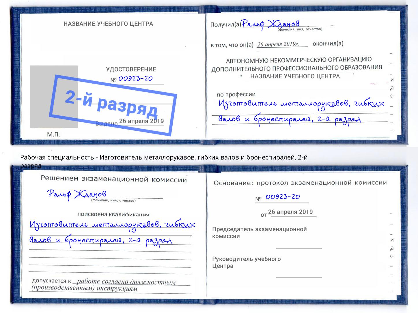 корочка 2-й разряд Изготовитель металлорукавов, гибких валов и бронеспиралей Чусовой